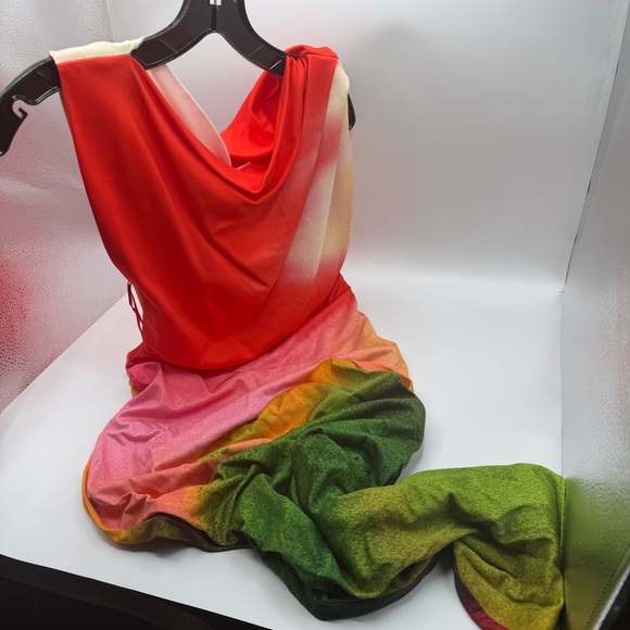 NEW NWT Oscar De La Renta Draped Abstract Vermilion Watercolor Midi Dress PS25 - Picture 6 of 14